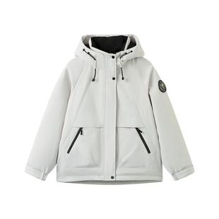 快鱼羽绒服女款2025年新款冬季立领连帽户外防风保暖工装女士外套