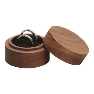 结婚对戒盒双槽求婚钻戒盒婚礼交换黑胡桃木戒指盒收纳携带天地盖