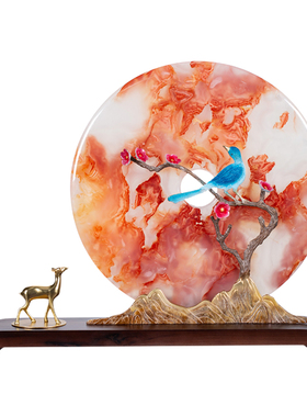 石诚记天然玉石平安扣中式摆件