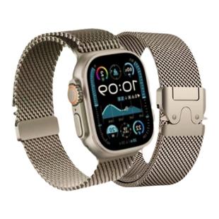 2024新款AppleiWatchs10代9手表带42mm金属米兰尼斯伞扣式可滑动调节46mm适用于苹果手表SE代8精钢表带UItra2