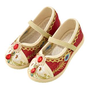 女童汉服春秋老北京布鞋绣花鞋儿童古风汉服鞋小女孩古装红色鞋子