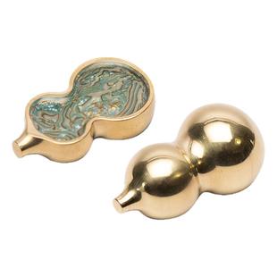 适意葫芦黄铜螺钿镇纸实心黄铜镇尺圆形镶嵌螺钿文艺高档文房雅器书法国画压纸笔搁书房摆件礼盒装送礼新中式