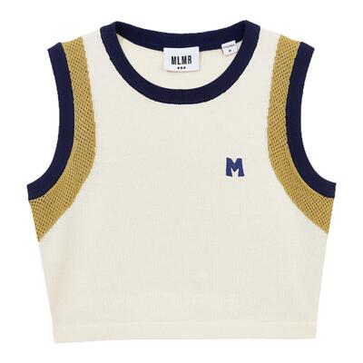 绫致MLMR2024秋冬新款女士美拉德撞色字母刺绣美式背心马甲女款潮