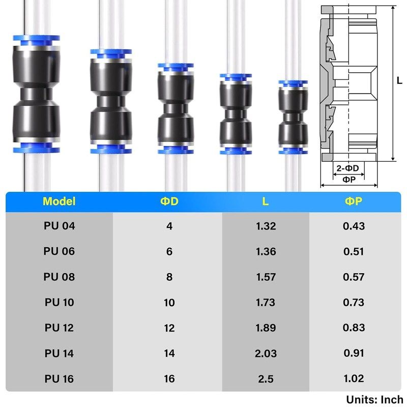 50PCS气动接头直通推入式快速释放连接器配件组合4/6/8/10/12
