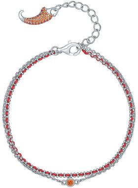 周六福S925银朱砂小辣椒手链女