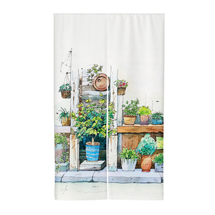 北欧水彩植物风景门帘家用玄关装饰帘隔断帘自吸式防尘布帘免打孔