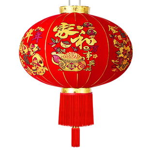 新年灯笼植绒长杆农村大门口过年春节乔迁大红灯笼门厅阳台走廊灯