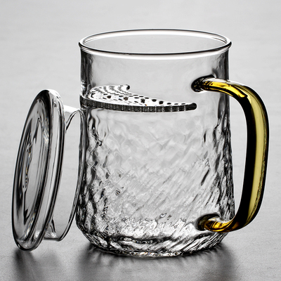 介豫月牙泡茶杯 耐高温玻璃办公茶杯水杯子带盖子有把手耐热过滤