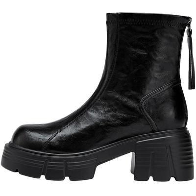 达芙妮黑色高跟短靴子女2025新款