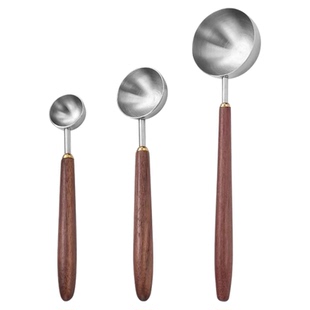 304不锈钢量勺咖啡豆奶粉量匙调料定量勺胡桃木长柄计量勺克数勺