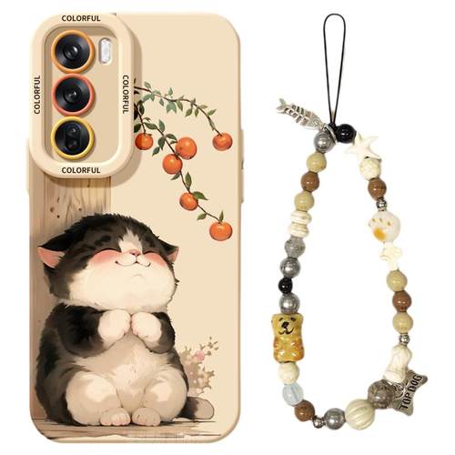 适用opporeno14手机壳女款reno12pro+保护套13全包9pro硅胶8防摔reno7se磨砂oppo软壳6/11小猫手链10可爱外壳