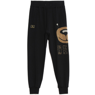 TCH潮牌长裤大头熊烫钻黑色休闲卫裤商场同款T66B206002