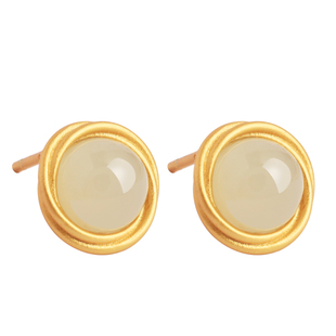 小银匠天然和田玉纯银小耳钉女新中式轻奢金镶玉高级玉石耳饰耳环