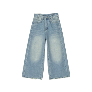 时髦大毛边！磨边早春八分阔腿牛仔裤女2026新款复古宽松百搭裤子