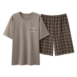 睡衣男夏款纯棉短袖短裤薄款简约休闲夏天男青少年大码家居服套装