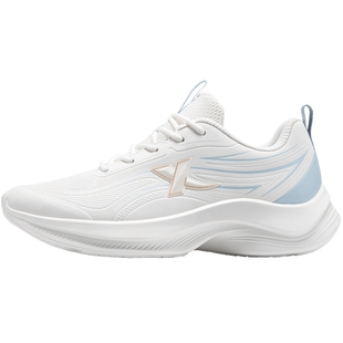 特步女鞋跑步鞋夏季皮面防水白色小白鞋休闲鞋子女士轻便软底跑鞋