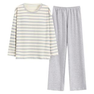 浪莎2025年新款睡衣女春秋纯棉长袖条纹休闲宽松可外穿家居服套装