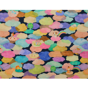 日本yukiemon松浦进口60支纯棉布料云端动物园清新裙子透气服装布