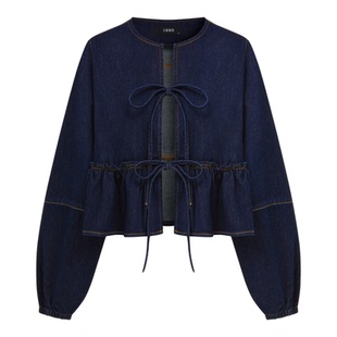 CIDER新款外套牛仔圆领系带前摆荷叶边夹克113965851