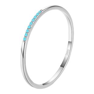 s925纯银合成绿松石戒指女百搭简约细戒指食指指环小众冷淡风叠戴