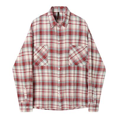 白口阳韩风格子翻领长袖衬衫