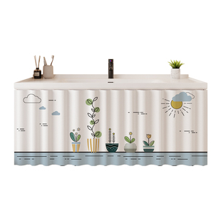 洗手台防水帘布杂物柜子遮挡帘免打孔自粘卫生间厨房橱柜防尘遮丑