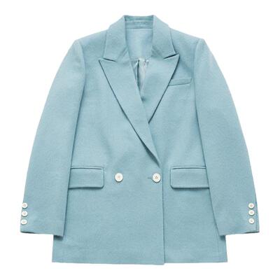 鹿王羊绒翻领双排扣百搭外套西服