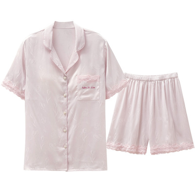 带胸垫睡衣女夏冰丝甜美高级蕾丝