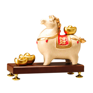 新中式陶瓷马上有钱摆件办公室玄关开业乔迁礼物客厅酒柜装饰品