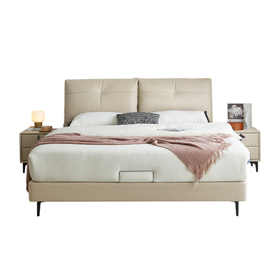 双虎头层牛皮意式轻奢主卧床