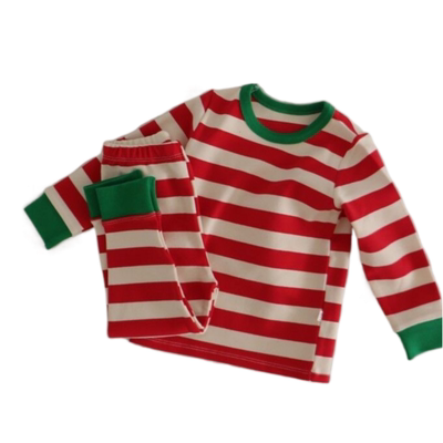 韩国童装圣诞氛围条纹家居服套装
