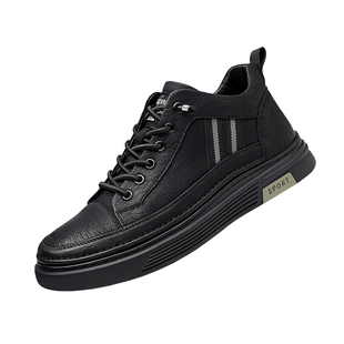 皮鞋男款春秋季潮流2026新款黑色高帮真皮软底透气男士休闲板鞋子