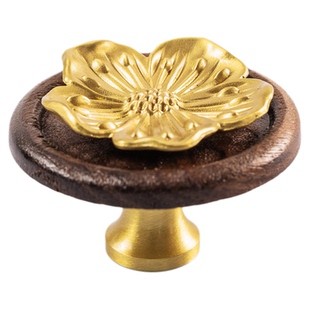 专利款！不止铜匠复古风胡桃木圆形拉手金色桃花装饰柜门抽屉把手