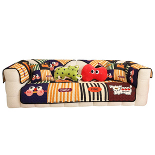 凡米特多巴胺卡通条纹沙发垫四季防滑防猫抓坐垫简约氛围感盖布巾