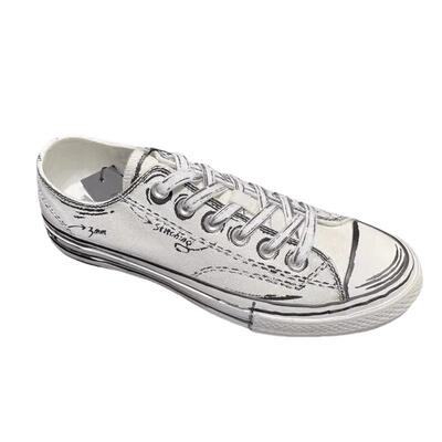 太平鸟男装商场同款夏季新款低帮帆布鞋手绘板鞋 B1ZDB2107