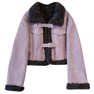 独特漂亮的初冬麂皮羊羔绒皮毛一体加绒加厚外套女短款2025冬季新