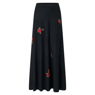 MAXRIENY玫瑰千金套装刺绣针织宽松半裙高腰黑色半身裙廓形中长裙