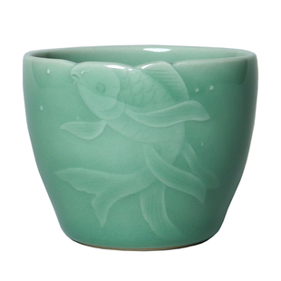 新款龙泉手工青瓷工夫茶道鲤鱼主人杯单杯个人喝茶专用品茗杯包邮