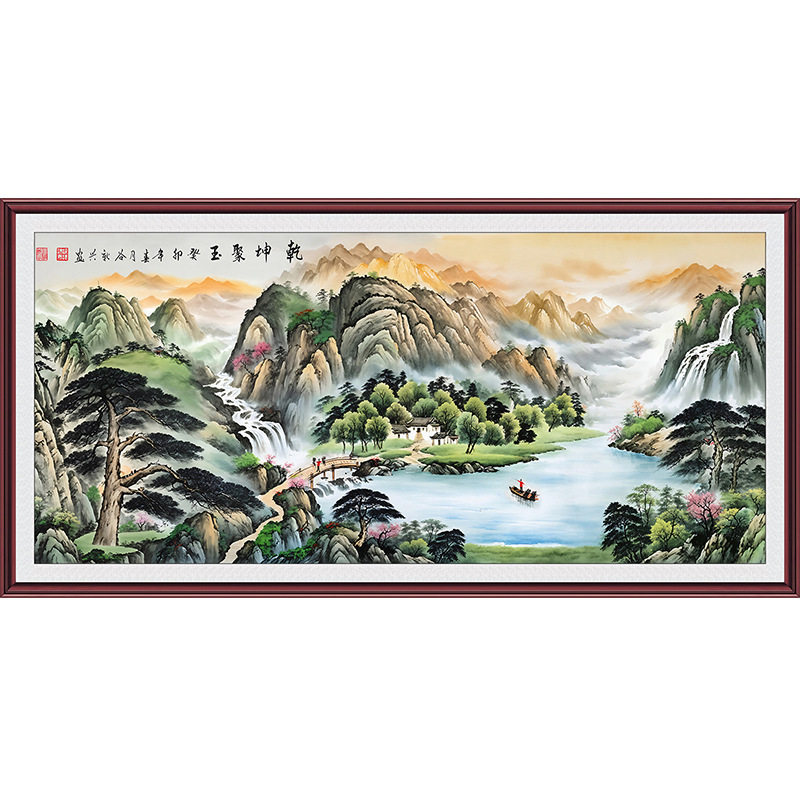 西墙山水画新款自粘墙贴