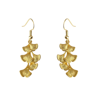 复古银杏叶耳环新中式国潮设计师款树叶耳饰古法金哑光气质耳坠