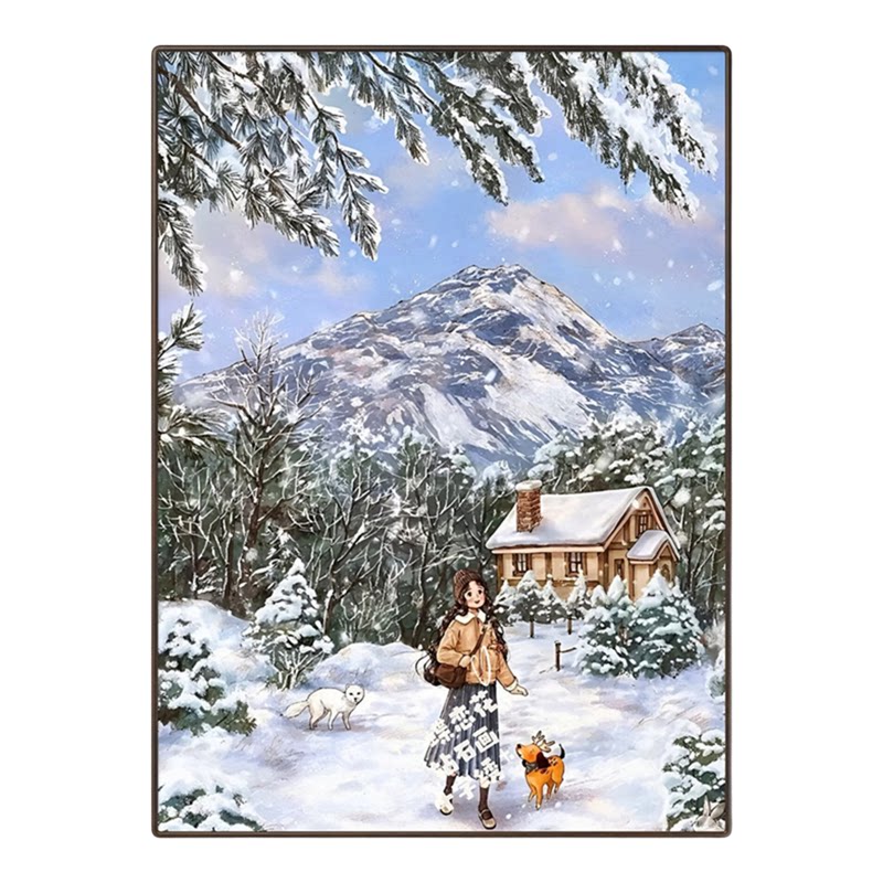 森林女孩雪景小屋钻石画十字绣