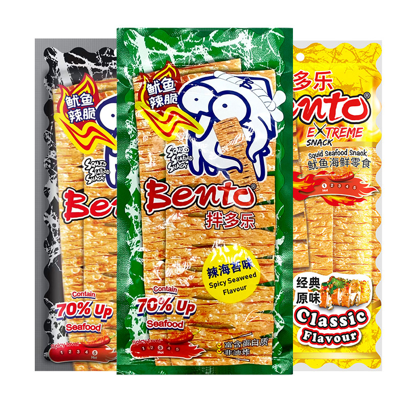 泰国进口零食bento拌多乐辣味手撕辣鱿鱼片甜辣冬阴功味鱿鱼片