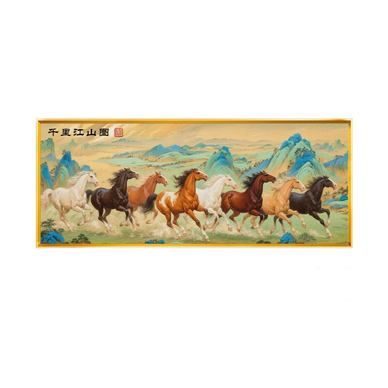 八骏图十字绣中式千里江山图满绣自己线绣印花绣马到成功客厅高级