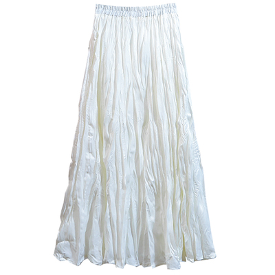 绝美显瘦！白色褶皱大摆半身裙