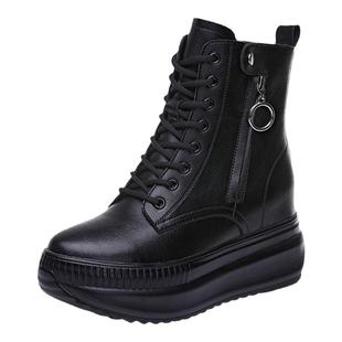 8cm小个子内增高马丁靴女加绒短靴百搭秋冬款百搭厚底真皮中筒靴