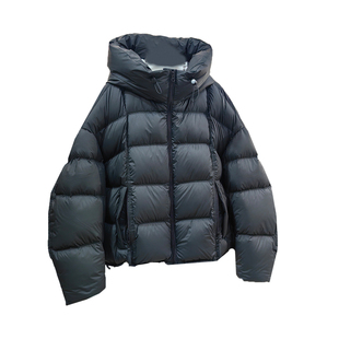 黑色高充绒量连帽羽绒服女短款冬季新款小个子90白鸭绒保暖厚外套