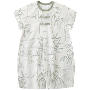 天竹棉纱布婴儿连体衣夏季短袖