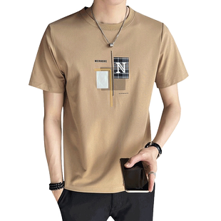 夏季短袖t恤男2025新款潮牌男装圆领半袖潮流刺绣上衣服男款体恤