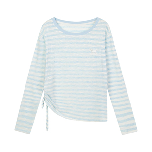 BIPOLAR条纹露肩罩衫长袖T恤春夏薄款防晒外套浅色韩系女休闲上衣