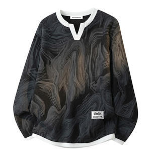 马克华菲扎染假两件卫衣男款2026新款春季男士长袖v领上衣外套